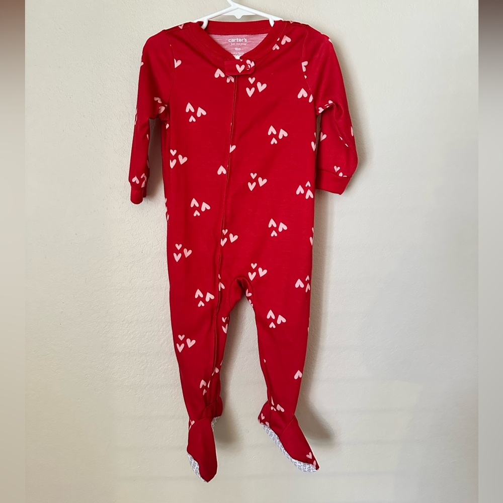 Carter's Red Hooded Heart-Print Footed Onsie